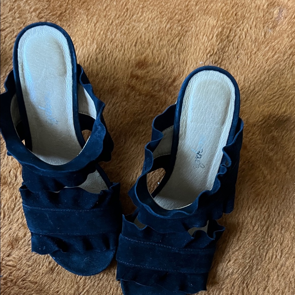 Women's Ruffle Slip-On Heeled Sandals — Black free people